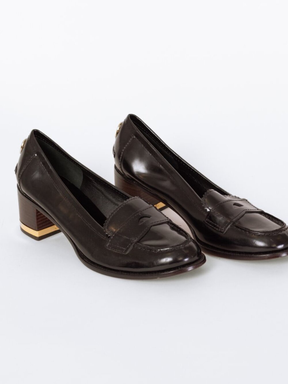 Tory Burch Black Leather Penny Loafer Pumps - Size 8.5 - Picture 3 of 8